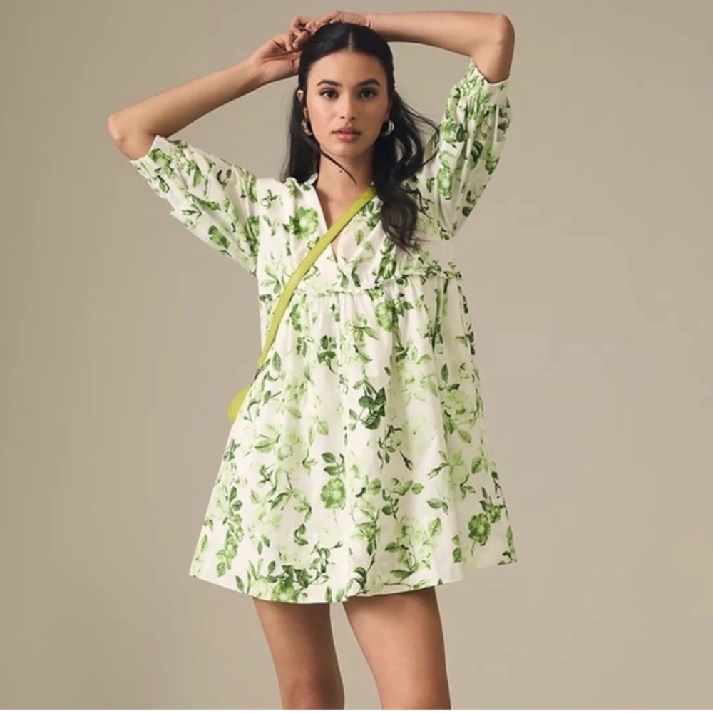 NWT Anthropologie Maeve Floral Green and White Dress